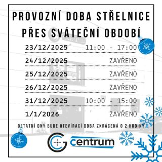 OTEVÍRACÍ DOBA STŘELNICE/PRODEJNY PŘES SVÁTKY Takže až vás začne nudit cukroví a bramborový salát z ledničky, budeme tu...